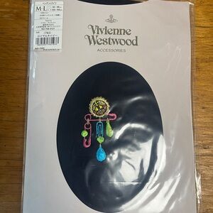 Vivienne Westwood Tights Navy Embroidered Orb Safety Pin, NWT Japan